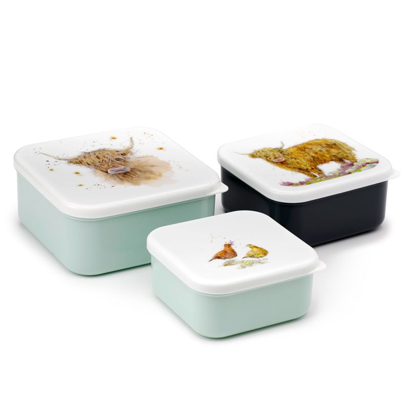 Highland Coo Cow Set of 3 Lunch Box Snack Storage M/L/XL - Lunchbox with Multi C image 1