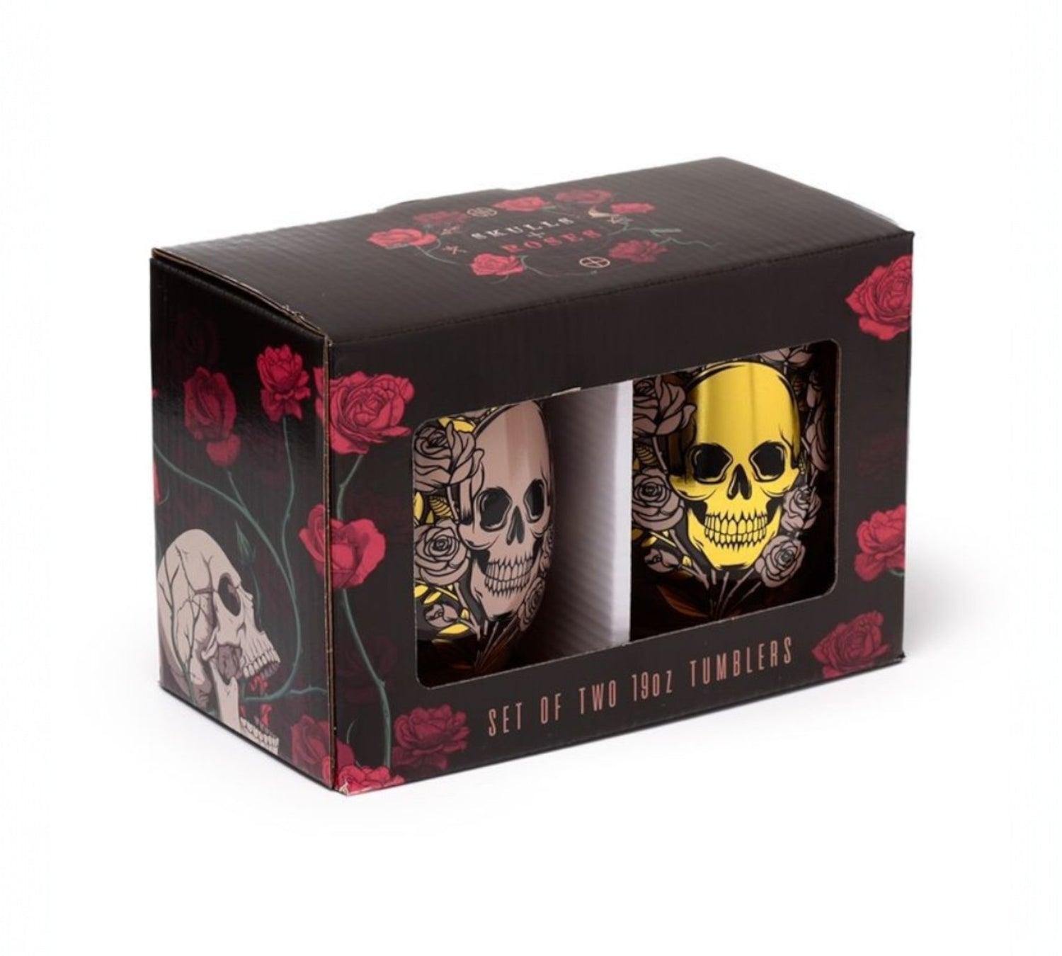 Skulls and Roses Gift Set of 2 Glass Tumblers birthday gift set 18th birthday image 0